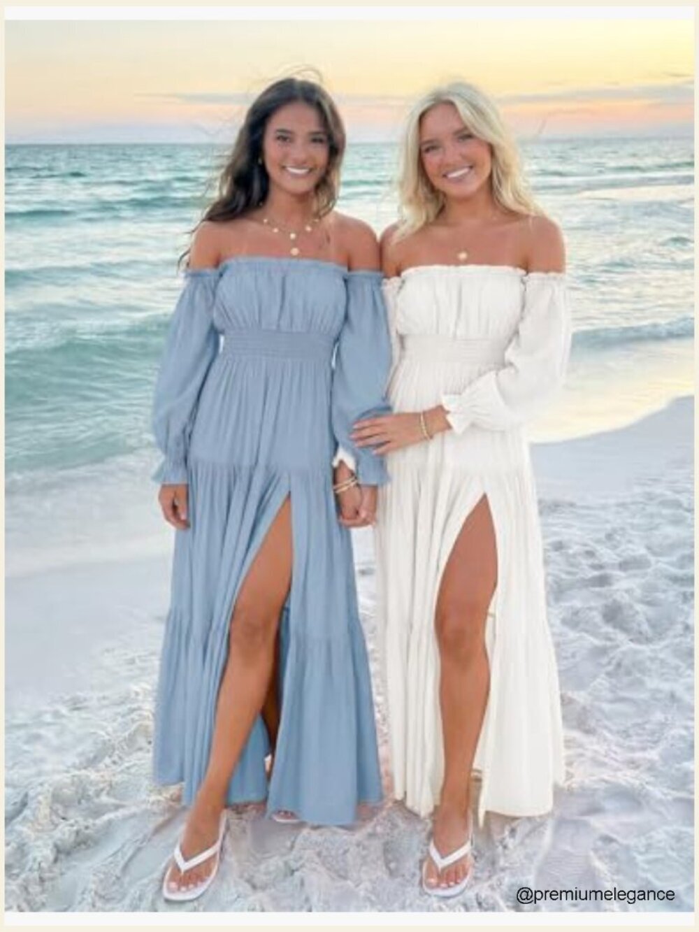 Off Shoulder Flowy Maxi Dress Side Slit Elastic Waist Long Sleeve - Picture 5 of 7